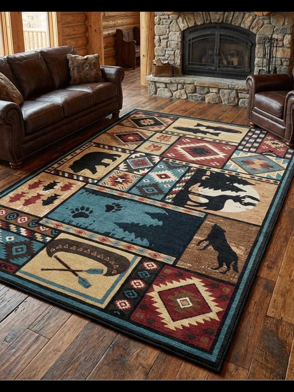 Rustic Rugs for Living Room, Washable Cabin Rug 5x7 Bear Area Rug Country NWT - Picture 4 of 4